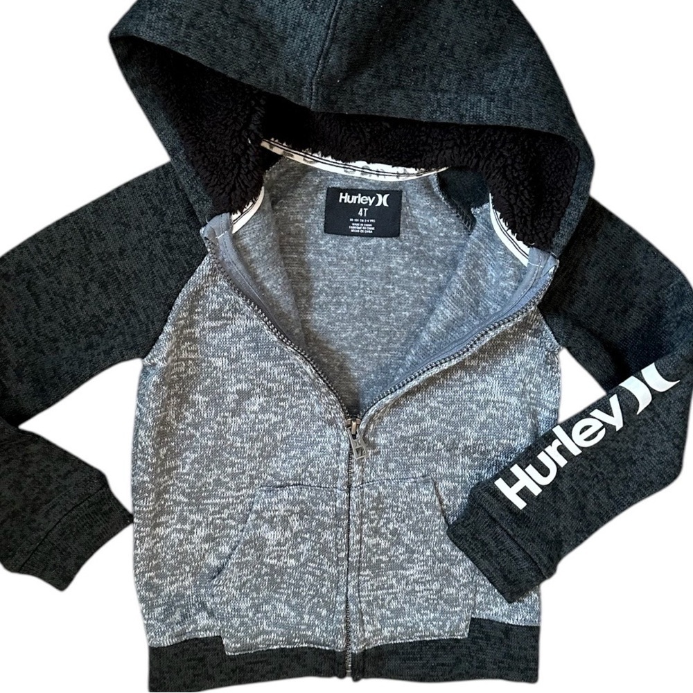 Hurley Kids Gray and Black Zip Hoodie Zip Jacket Size 4T Toddler Boy